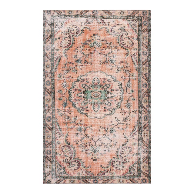 1970s Vintage Turkish Handmade Wool Cotton Peach Area Rug For Sale