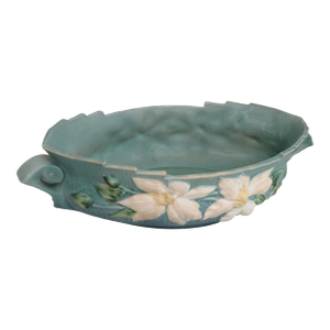 Mid 20th Century Roseville Pottery 461 14 Blue Ceil Clematis Oval Center Bowl 4689b