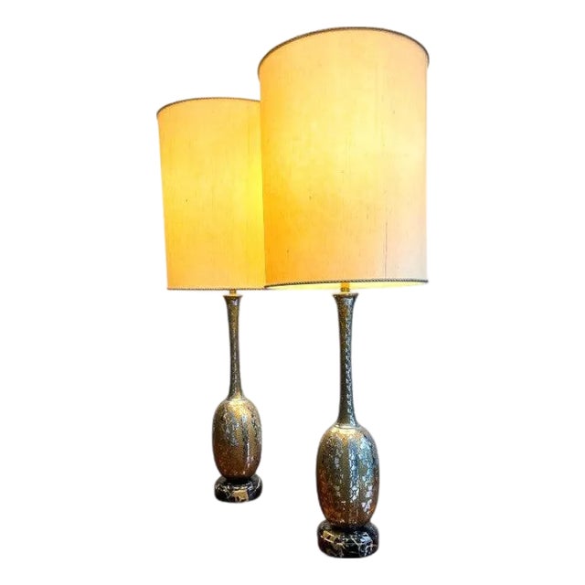 1930s Art Nouveau Table Lamps in Metal, Brass and Marble - a Pair For Sale
