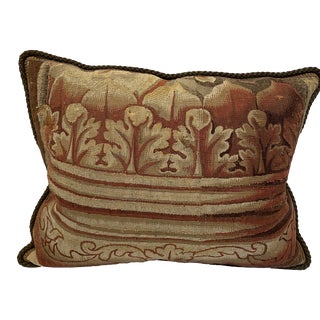 Vintage Leaf Motif Aubusson Decorative Pillow For Sale