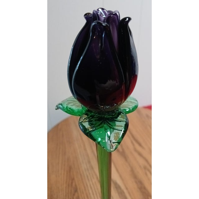Vintage Murano. Amethyst Vase W/Emerald Vine Wrap Around Vase, With Matching Flowers For Sale In San Diego - Image 6 of 12