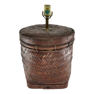 Vintage Table Lamp Made From Asian Basket For Sale