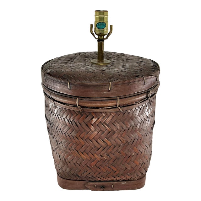 Vintage Table Lamp Made From Asian Basket For Sale