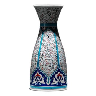 Handmade Ceramic Conical Vase (25cm) – Golden Horn “Halic” Spiral Pattern & Turquoise Panels For Sale