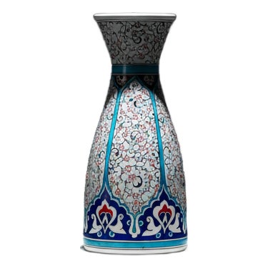 Handmade Ceramic Conical Vase (25cm) – Golden Horn “Halic” Spiral Pattern & Turquoise Panels For Sale
