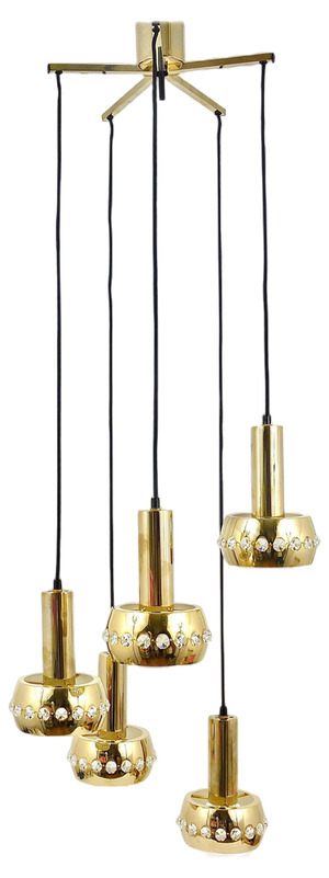 Austrian Cascade Pendant Light in Brass and Crystals from Bakalowits & Söhne, 1970s