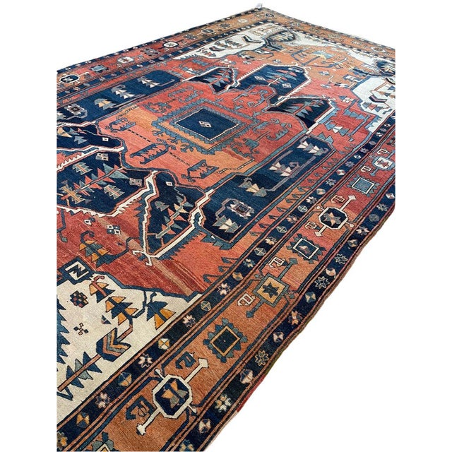 Antique Persian Serapi KING of KINGS DIAMOND Textile in Terracotta Rug 9.8 x 16 For Sale - Image 16 of 18