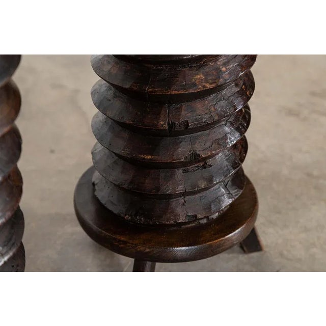 French Elm Corkscrew Side Tables, 1900, Set of 2 For Sale - Image 9 of 13