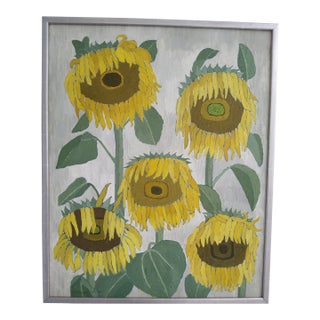 1960s Swedish Mid Century Modern Oil Painting of Sunflowers by Brita Streijffert For Sale
