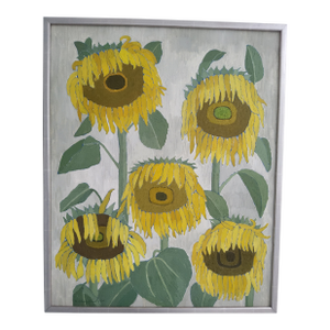 1960s Swedish Mid Century Modern Oil Painting of Sunflowers by Brita Streijffert