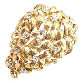 Vintage David Webb Diamond Yellow Gold Large Pin Brooch For Sale