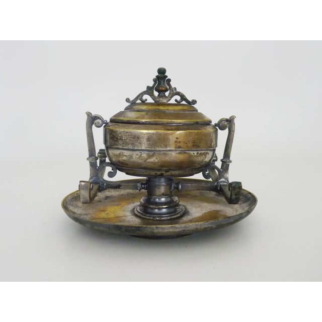 Inkwell on Rotating Tray in Silver Metal For Sale - Image 9 of 9