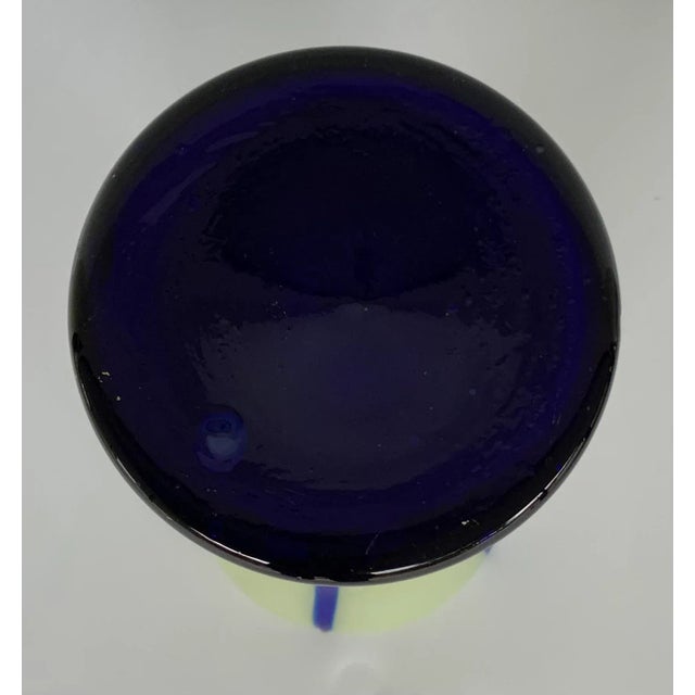 Modern Antique Czech Kralik Pulled Blue and Cream Art Glass Vase For Sale - Image 3 of 5