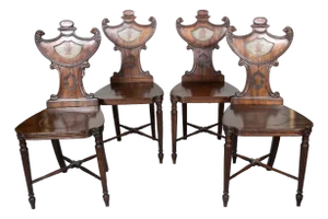 Set of Four Regency Mahogany Armorial Hall Chairs