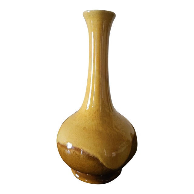 Mid 20th Century Haeger Yellow and Brown Glazed Bud Vase For Sale
