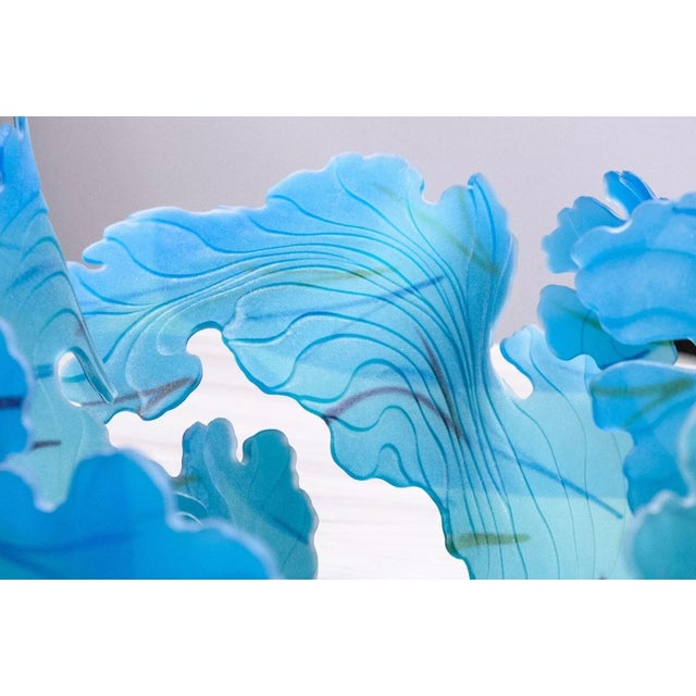 Janet Kelman Seafan Series Signed Contemporary Studio Glass Azure Blue Leaf Bowl For Sale - Image 4 of 8