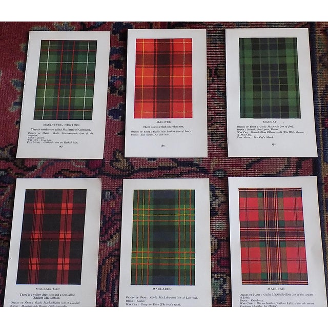 This vintage mid 20th centuey set of fifteen (15) lithographs (offset) depict Scottish tartan plaids. On the verso...