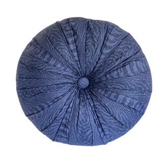 Vintage Round Blue Ruched Accent Pillow For Sale
