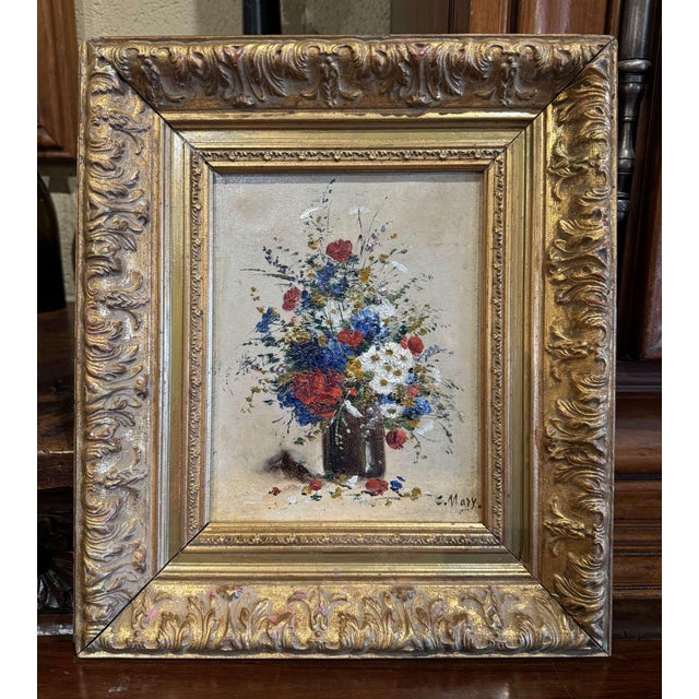 Late 19th Century 19th Century French Still Life Floral Painting in Carved Gilt Frame Signed Mary For Sale - Image 5 of 8