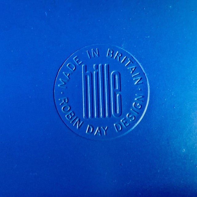 Set of 2, Chrome & Blue Plastic Armchairs Designed by Robin Day for Hille in 1967. The chairs are made from tubular chrome...