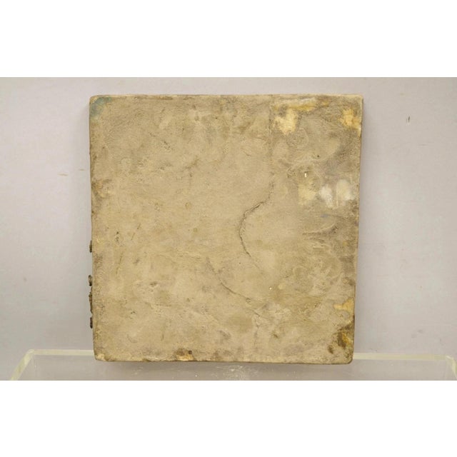 Blue Antique Persian Iznik Qajar Style Ceramic Pottery Square Tile Hunter & Horse C4 For Sale - Image 8 of 10