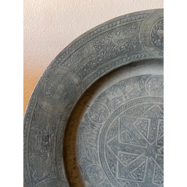 Metal Large Late 19th Century Wall Hanging Antique Copper Middle Eastern Charger Plate For Sale - Image 7 of 11