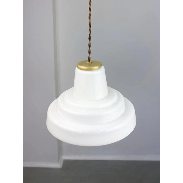 Mid-Century Italian Brass and Opaline Pendant Lamp For Sale - Image 6 of 13