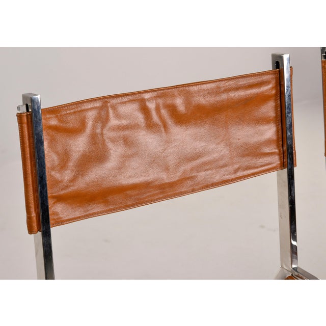 Director Style Leather Chairs With Chrome Base - Set of 6 For Sale - Image 9 of 12