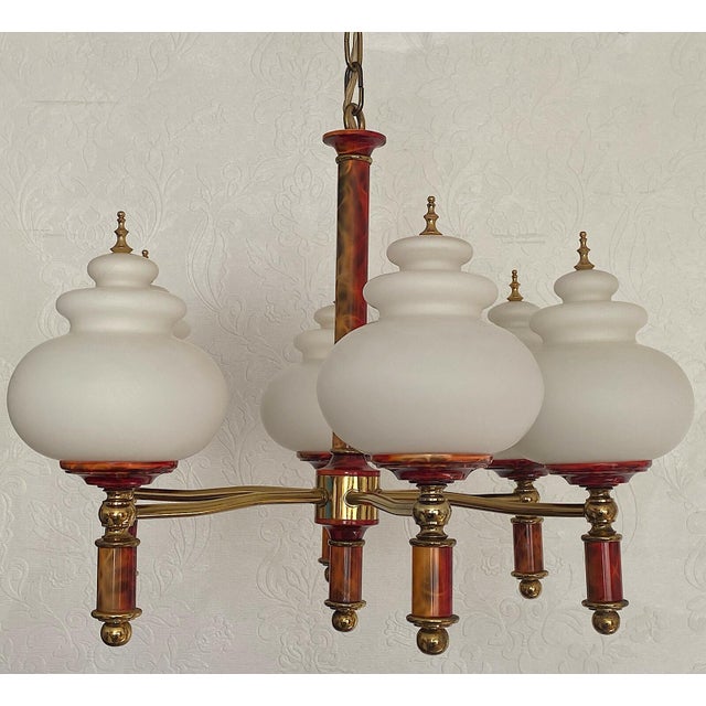 Mid-Century Modern Brass Glass Ball Six Light Chandelier, 1950s For Sale - Image 3 of 10