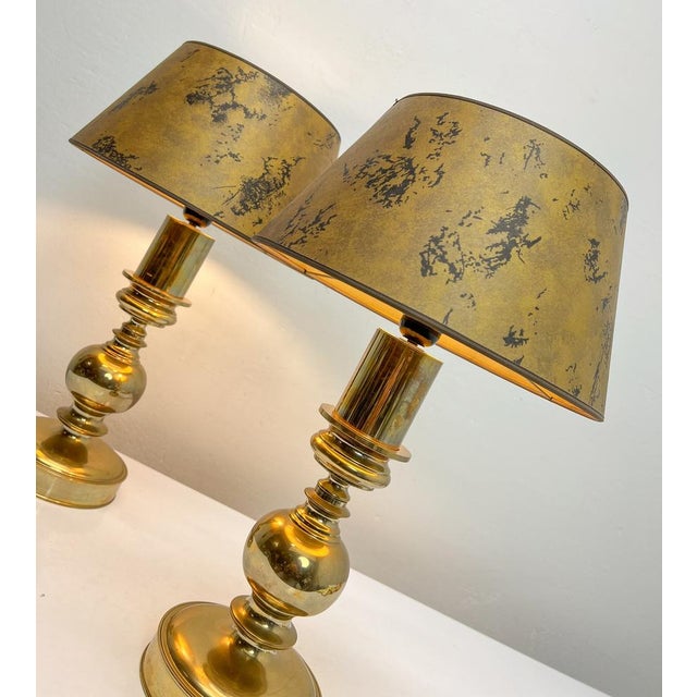Vintage Brass Spheric Table Lamps, France, 1960s, Set of 2 For Sale - Image 12 of 14