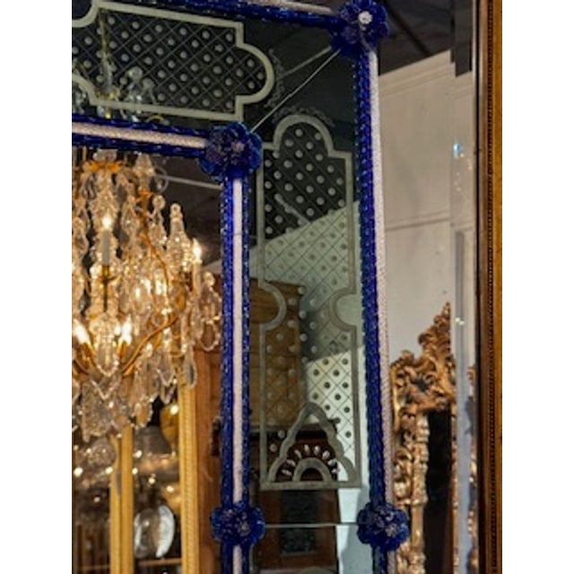 Traditional Venetian Etched Glass Mirrors With Cobalt Blue Accents For Sale - Image 3 of 8