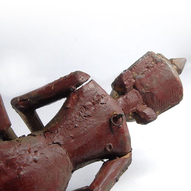 Brown Vintage Polychrome Wood Thai Musican Figurine, 1960s For Sale - Image 8 of 11