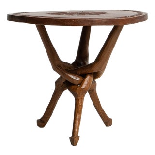 20th Century African Carved Wood Coffee Table with Base For Sale