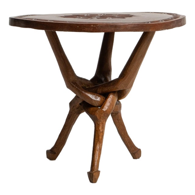 20th Century African Carved Wood Coffee Table with Base For Sale