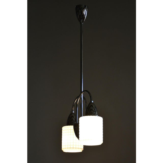 Mid-Century Chandelier in Chrome, Steel and Opaline Glass, Czech, 1960s For Sale - Image 10 of 12