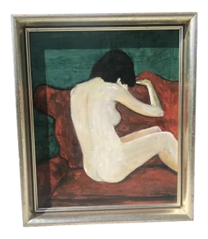 Mid 20th Century Expressionist Style Figurative Female Nude Oil Painting, Framed