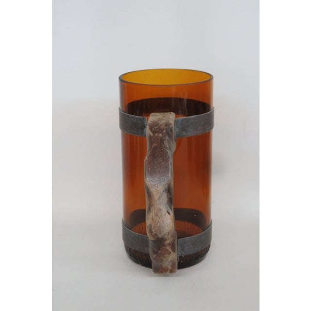 Amber Brown Glass With Wood Handle Beer Mug Set of Six 4661b For Sale - Image 13 of 18