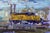 Union Pacific Roll Out by Delton Demarest | Oil on Panel Painting of a yellow train in a landscape For Sale