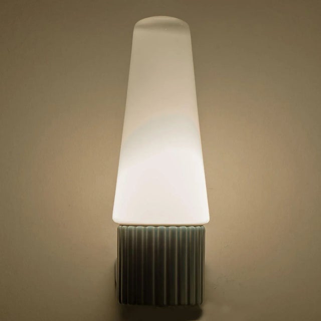Glass Aqua Ceramic Opaline Glass Wall Light, Sweden, 1960s For Sale - Image 7 of 15