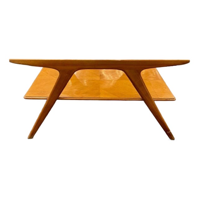 Mid Century Modern Italian Walnut and Glass Coffee Table For Sale