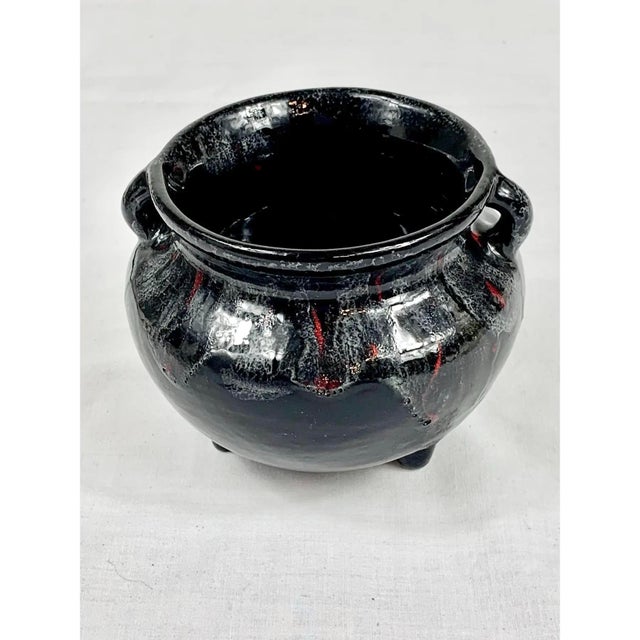 Mid-Century Modern Vintage 1980s Cherokee Pottery Cauldron Bowl With Red Drip Glaze For Sale - Image 3 of 6