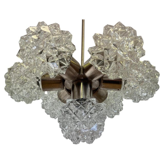 Vintage Glass and Chrome Pendant by Kamenicky Senov, Czechoslovakia, 1970s For Sale - Image 9 of 9