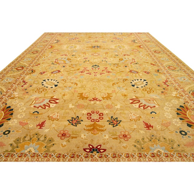 Oversized Contemporary Tan Floral Oushak Style Wool Rug For Sale - Image 9 of 9