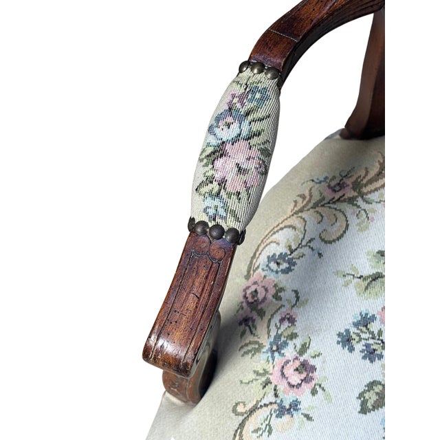 Vintage French Louis XV–Style Carved Wood Tapestry Armchair For Sale In Greensboro - Image 6 of 12