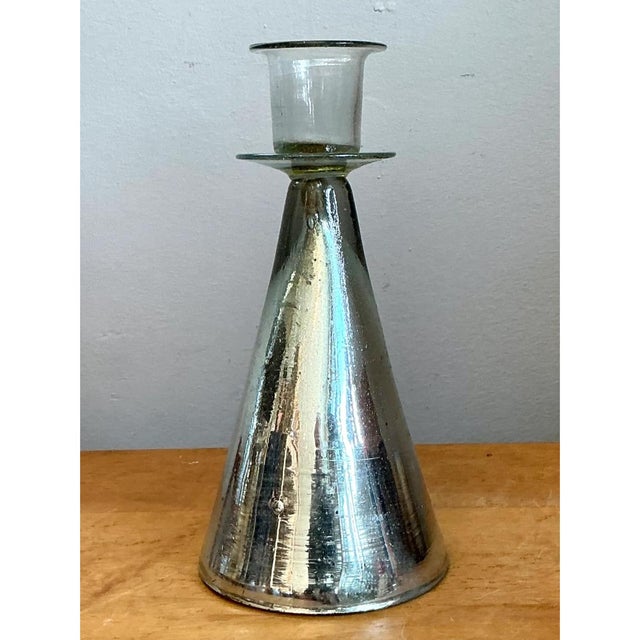 Vintage Silvered Glass Candle Holder For Sale In West Palm - Image 6 of 12