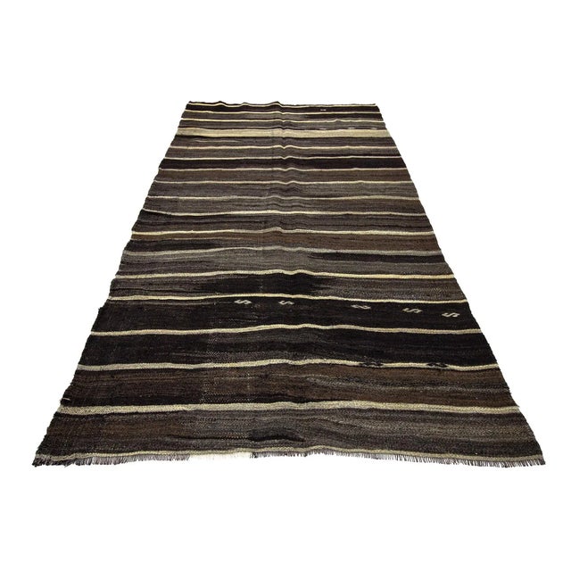 hand woven vintage striped Kilim rug from Afyon region of Turkey. Approximately 50-60 years old. In good condition