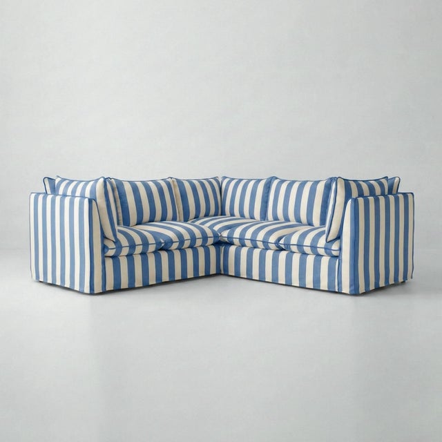 Sophie Conran Coco 3x3 Sectional Sofa - Sea Holly Blue Stripes with Knife Edge Cushion For Sale - Image 4 of 4