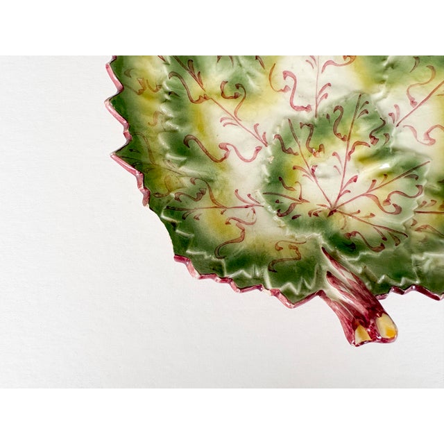 Faianças Belo Portugal Majolica Geranium Leaf Dishes, Set of 3 For Sale - Image 13 of 18
