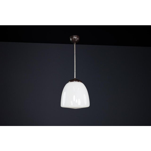 This elegant pendant lamp, designed in the 1950s in czech republic, is a striking example of bauhaus influence on mid-...