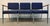 This is a vintage three-seat bench featuring blue fabric upholstery on a chrome frame with wooden armrests. Please confirm...